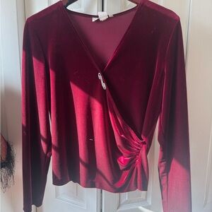 Patra Burgundy Velvet Wrap-Style Long Sleeve Top